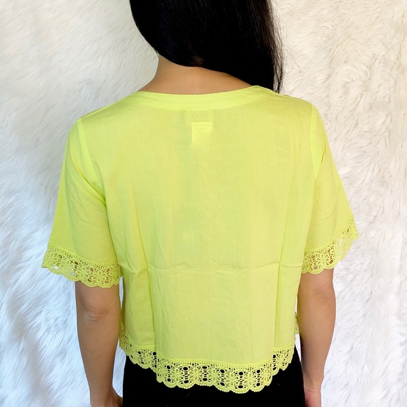 💎 Mocha Apparel neon yellow bright lace crop top - Picture 4 of 8